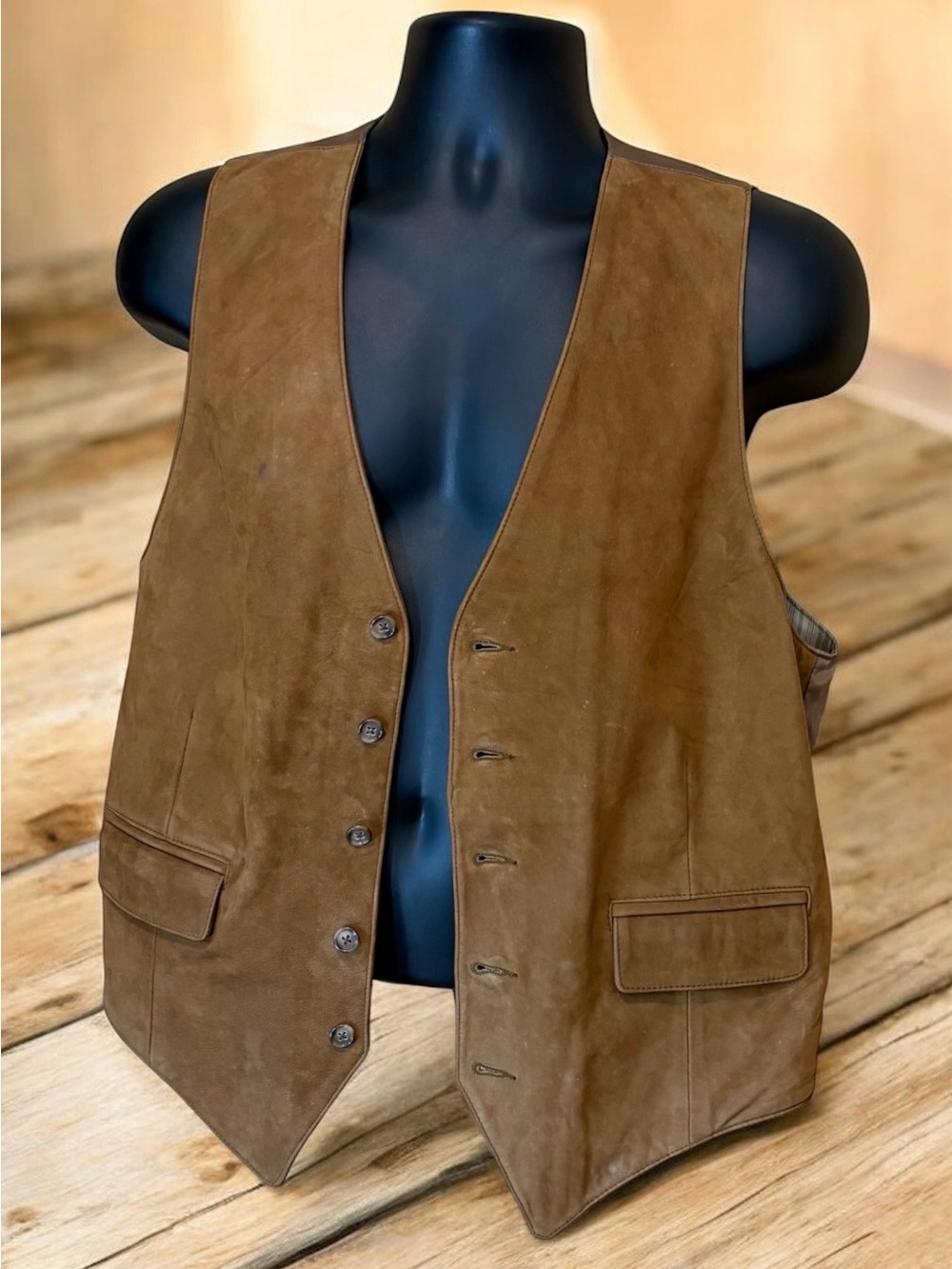 Genuine Brown Suede Leather Vest Men’s Size Large Tall